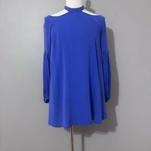 Free People Drift Away Cold Shoulder Tunic/Dress Blue Trapeze Long Sleeve Sz. S